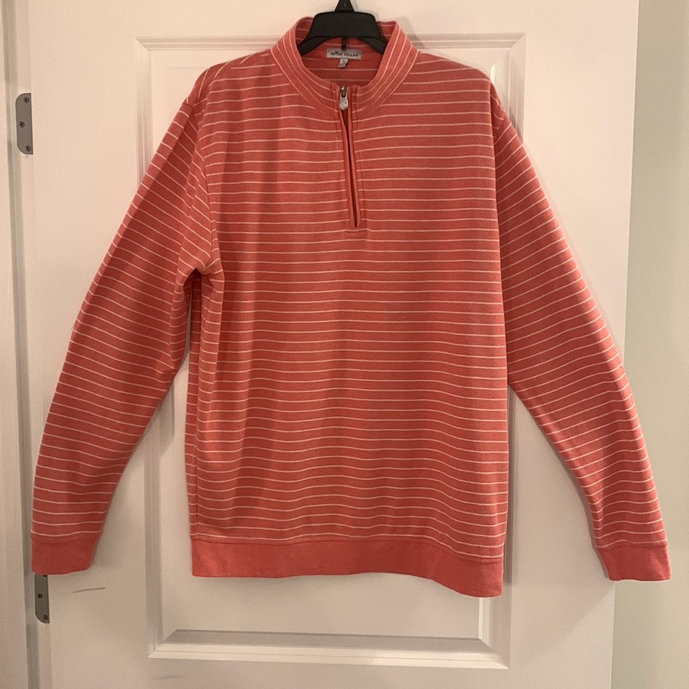 Mens Peter Millar Large Quarter Zip Long Sleeve Shirt Coral/Pink Used